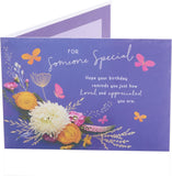 Blue & Floral Design Birthday Card