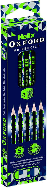 Helix Oxford Geo HB Pencils – Pack of 5 Green | Premium Graphite Pencils for School & Office
