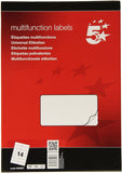 5 Star Office Multipurpose Labels Laser Copier Inkjet 14 per Sheet 105x42mm White 1400 Labels
