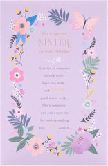 UK Greetings Birthday Card for Sister - Floral Border Design - Thinking of You Range