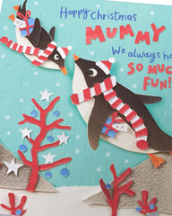 UK Greetings Christmas Card for Mummy - Cute Penguins Design