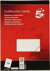 5 Star Office Multipurpose Labels Laser Copier Inkjet 14 per Sheet 105x42mm White 1400 Labels (Pack of 2)