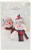 Fun Christmas Card for Husband – Snow Couple in Tartan Illustration