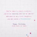 Cute Jumping Unicorn and Rainbow Design Daughter Birthday Card