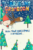 Reindeer Design Grandson Christmas Card