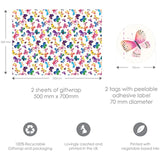 Butterflies Wrapping Paper 2 Sheets & 2 Tags