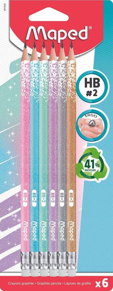 Black’Peps Glitter Graphite Pencils with Erasers | Sparkly HB Pencils for School & Office