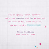 Cute Jumping Unicorn and Rainbow Design Daughter Birthday Card