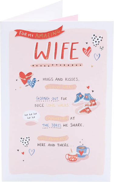 UK Greetings Valentine's Day Card For Wife - Cute Light Pink Design