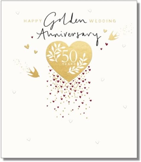 Paperlink Milestone Wedding Anniversary Card - 50 Years - Golden Anniversary Heart & Swallows - Eco-Friendly & Recyclable - Made in England