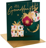 UK Greetings Christmas Card for Granddaughter - Baubles & Present Design