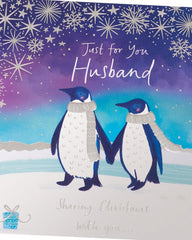 Christmas Card for Husband – Adorable Penguins Design – Romantic Festive Greeting Card for Him