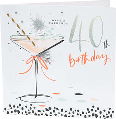 Luxury Foiled Silver Glittered Finish 40th Birthday Card Cocktail