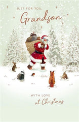 Grandson Christmas Card - Santa in the Snow with a Foil Finish - Eco-Friendly
