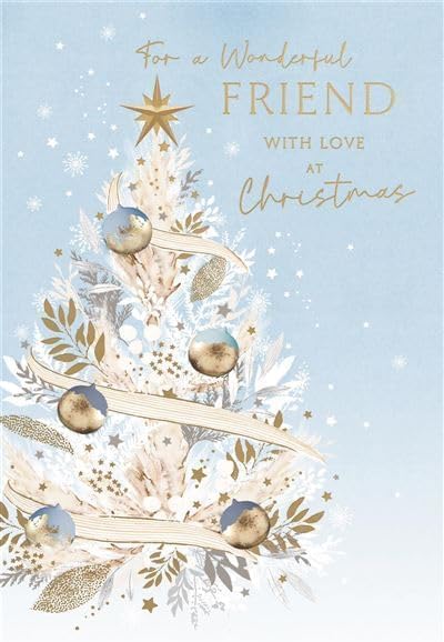 UK Greetings Wonderful Friend Christmas Card - Decorated Tree with foil and embossed details - Eco-Friendly, 230 x 150mm