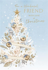 UK Greetings Wonderful Friend Christmas Card - Decorated Tree with foil and embossed details - Eco-Friendly, 230 x 150mm