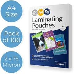 A4 Gloss 150 Micron Laminating 100 Pouches