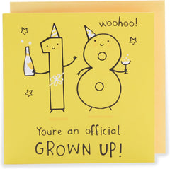 UK Greetings 18th Birthday Card for Him/Her/Friend - Yellow Design