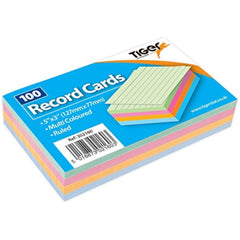 Multicoloured Ruled Record Cards 5" x 3" – Pack of 100 Study & Revision Index Cards