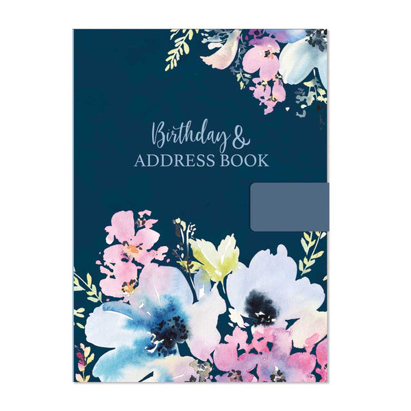 A5 Address & Birthday Book- Navy Floral Satin