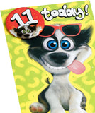 Cartoon Dog Design with Badge 11th Birthday Card