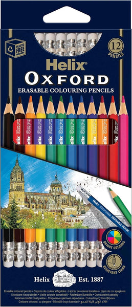 Helix Erasable Colouring Pencils – Pack of 12 | Vibrant & Correctable Colours for Kids