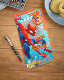 Marvel Spiderman You're 3 Swing into Action Birthday Card with Badge