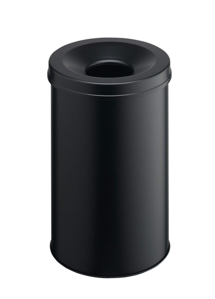 Durable SAFE Metal Waste Bin 30 Litre Capacity with Self-Extinguishing Lid for Fire Safety Black - 330601