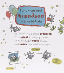 Owl Illustration and Sentimental Verse Birthday Card for Grandson