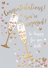 Champagne Toast and Hearts with Gold Foil Engagement Congratulations Card