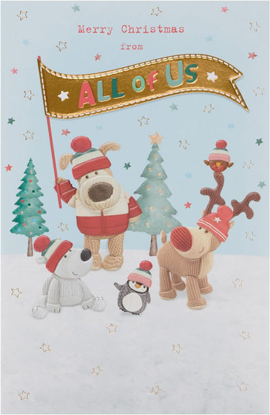 Boofle Stood With A Flag with Animal Friends All Christmas Card