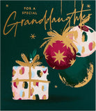 UK Greetings Christmas Card for Granddaughter - Baubles & Present Design