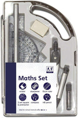 9 Piece Maths Geometry Set – Compass, Ruler, Protractor & Squares Exam Stationery Kit