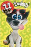 Cartoon Dog Design with Badge 11th Birthday Card