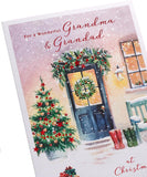 UK Greetings Christmas Card for Grandma & Grandad - Snowy Door Design