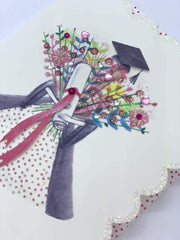 Finished with Glitter and Diamantes Girl with Flowers Graduation Card