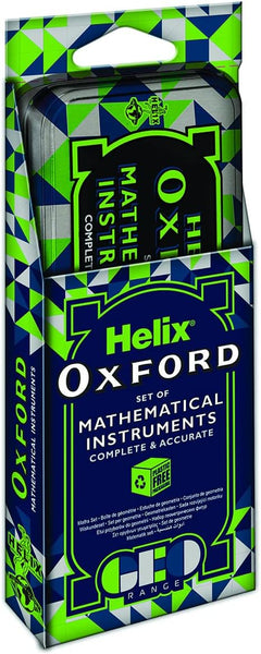 Helix Oxford Geometry Maths Set - Green | 9-Piece School Math Tools in Tin