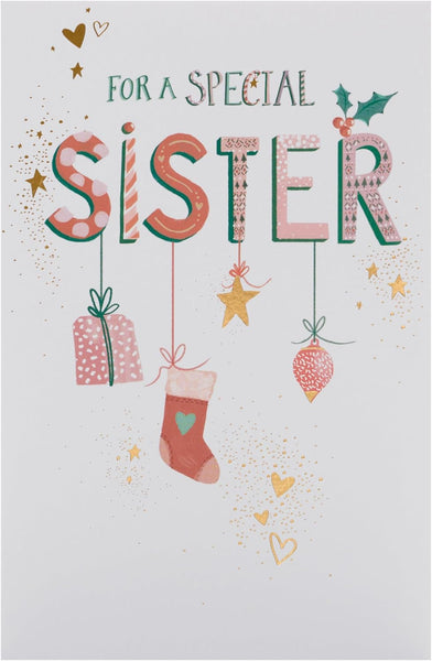 Christmas Card for Sister - Hanging Ornaments Design