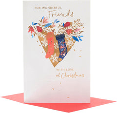 UK Greetings Christmas Card for Friends - Stockings & Heart Design