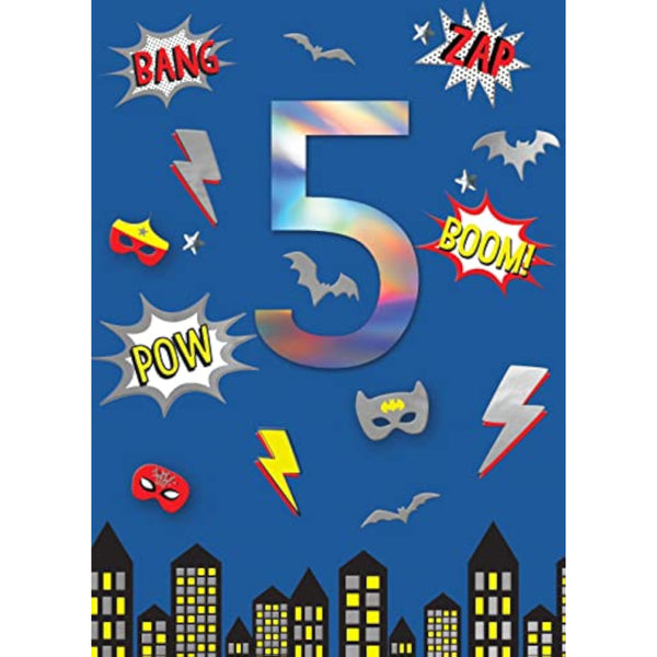 Boys 5th Birthday Superhero Comic Embellished Greeting Card Crackerjack Cards CJ013