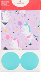 UK Greetings 2 Sheets of Wrapping Paper & 2 Tags for Kids/Girls Birthday - Unicorn Design
