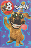 Wacky Dog Design 8th Birthday Card with Badge