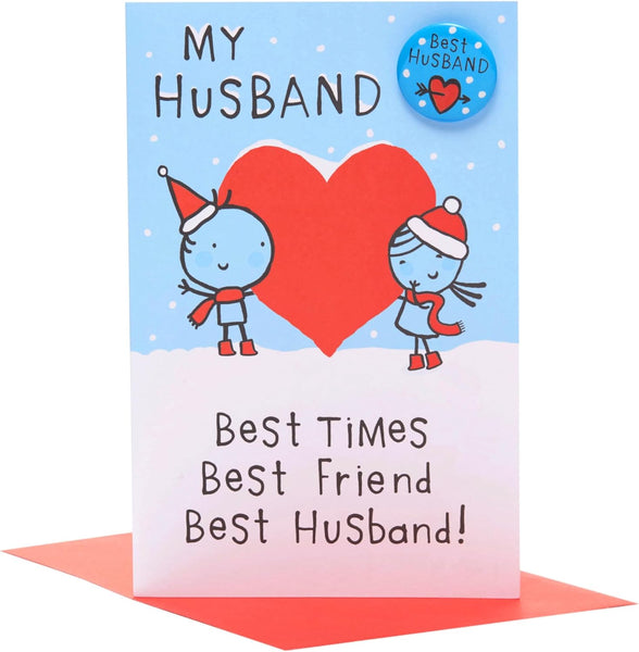 UK Greetings Christmas Card for Husband - Best Husband Badge Design