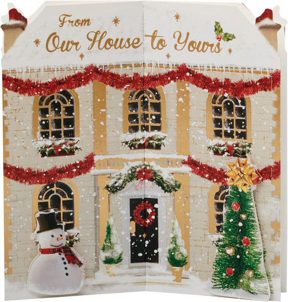UK Greetings Christmas Card for Family - Festive House Shaped Design