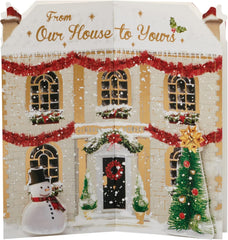 UK Greetings Christmas Card for Family - Festive House Shaped Design