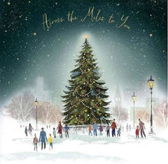 Across the Miles 'Happy Christmas' Card - Village Christmas Tree in the Snow'