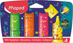 PIXEL PARTY Mini Highlighters – Pack of 4 | Fun & Bright Neon Markers for Kids & School