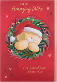 Forever Friends Bear in Wreath Design Wife Boxed Christmas Card