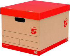 5 Star Office Storage Box With Lid Self-Assembly Kraft Red & Brown (Pack 10)