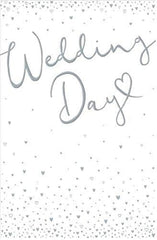 Wedding Day Congratulations Card Silver Holographic Hearts Foil & Embossed Finish